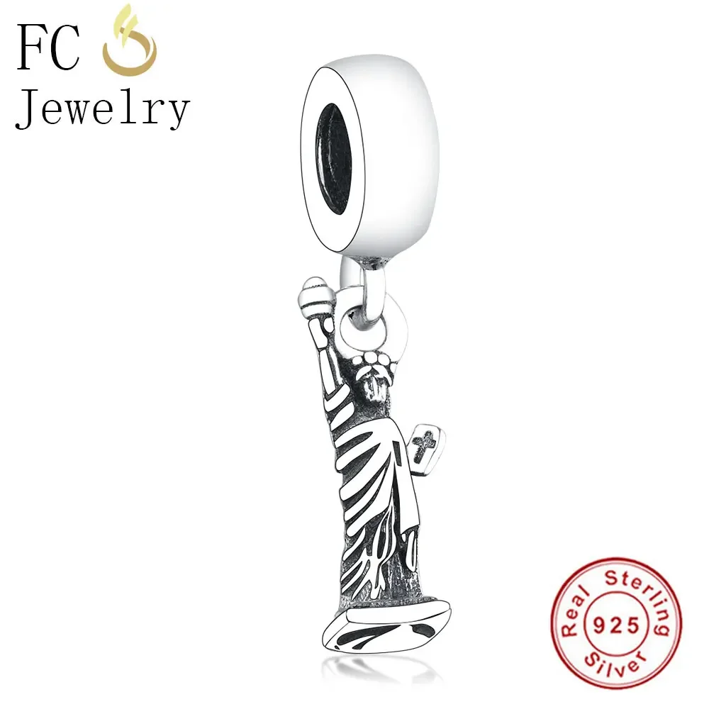 FC Jewelry Fit Original Brand Charms Bracelets 925 Sterling Silver Statue of Liberty Cross In Hand Beads Pendant Women Berloque