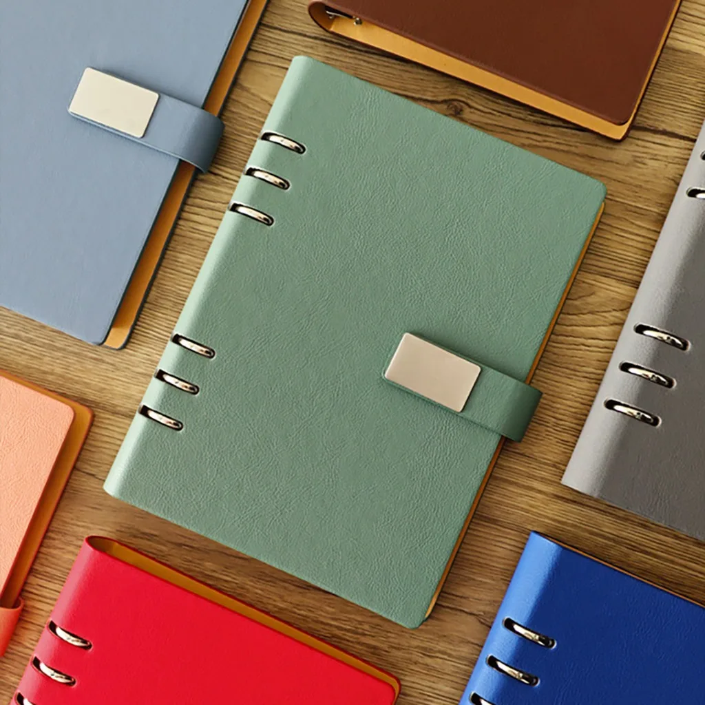 Faux Leather Notebook Rounded Corner Lined Journal 6-Hole Refillable Notebook Business Meeting Record Notebook For Work Plan