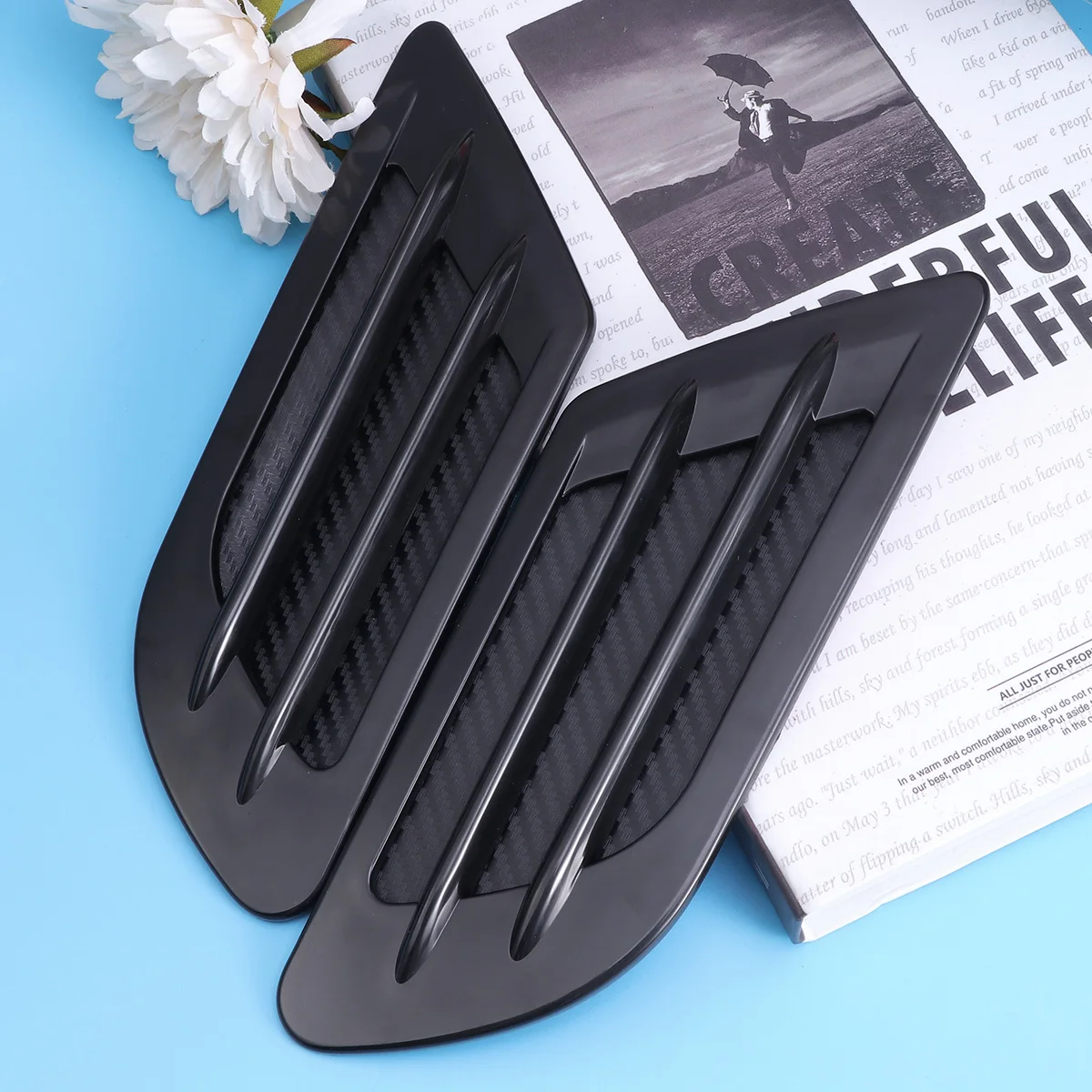 

2Pcs Black ABS Side Vent Air Flow Sticker Car Intake Cover Decoration Auto Suv Exterior Styling Auto Car Suv Air Flow