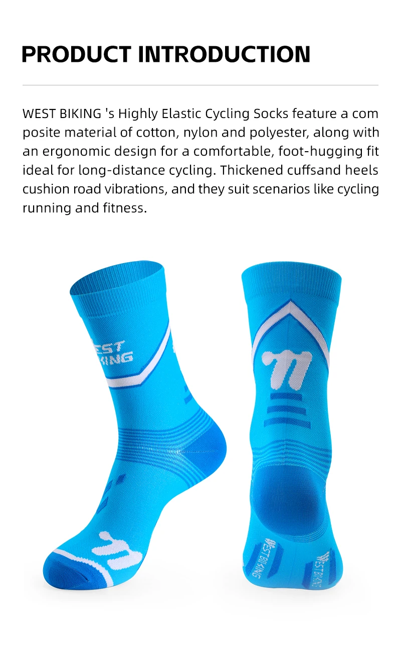 WEST BIKING Fahrradsocken für Männer und Frauen, gestreift, mit Logo, weich, dehnbar, atmungsaktiv, Sportsocken, Lauf- und Fahrradausrüstung, EU 37-44 – Detail 2