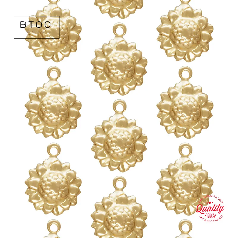 

9x11mm 14K Gold Filled Sunflower Charm, Sunflower Charm with Closed Ring Attached, Wholesale