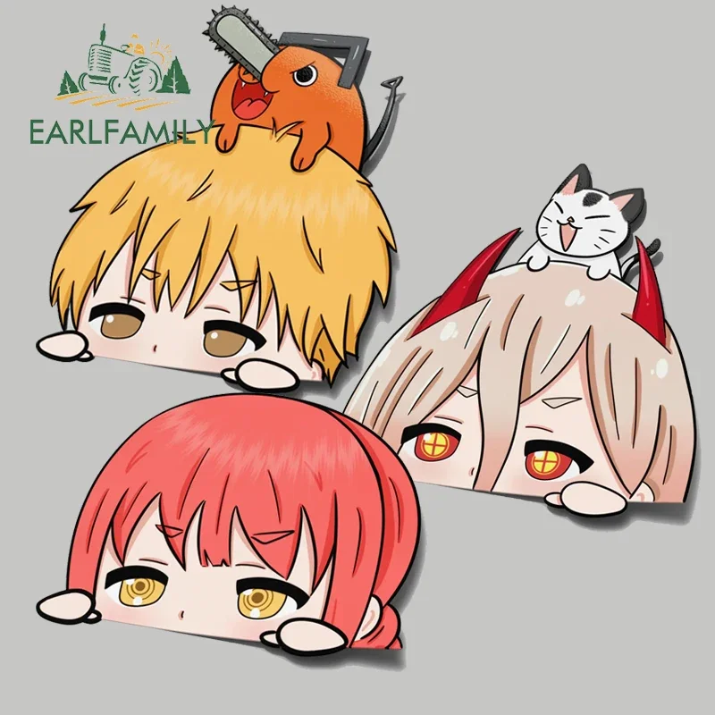 EARLFAMILY 13cm for Chibi Anime Power Peeker Car Stickers Cute Graffiti Cartoon Motorcycle Car Accessories Decal Waterproof