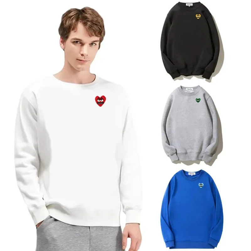 

Break Egg Men O-Neck Sweater Cotton Cool Cute Snag Heart Embroidery Fleece Pullover Loose Casual Autumn Hoodie