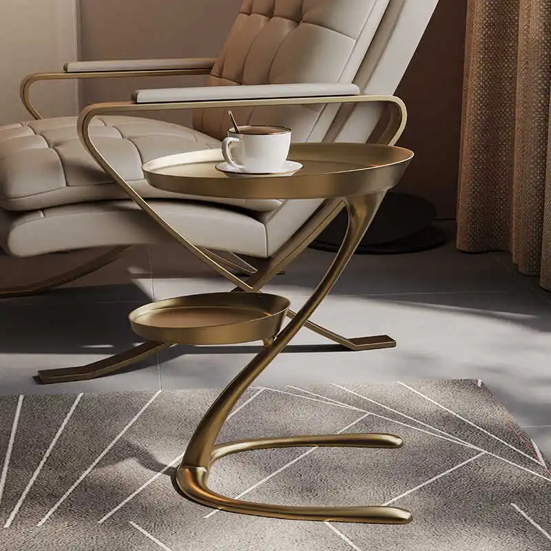 Italian minimalist sofa side table, stainless steel designer living room golden coffee table, high-end metal side table
