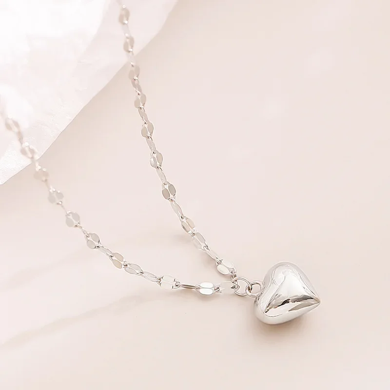 Glossy Love Peach Heart S925 Sterling Silver Necklace Niche Lip Chain Water Wave Collarbone Chain for Women