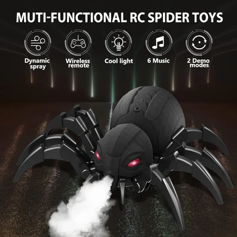 RC Spider Robot Remote Control Spider Toys with Spray/Light/Music Gifts for 6 -12 Year Old Boys Halloween Easter Toys for Kids