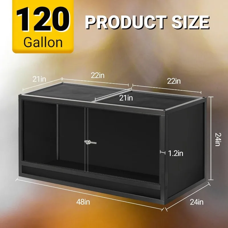 HOME.Enclos pour reptiles 48x24x24 pouces, réservoir de dragon barbu 4x2x2 120 gallons, Terrarium pour reptiles pour boule Python serpent Ge