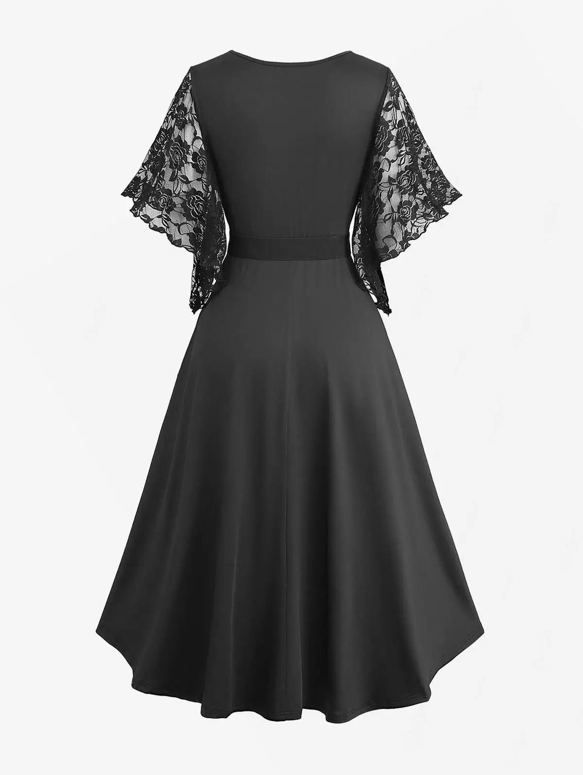black lace high low dress plus size Xpluswear Design Plus Size Party Black Stand-Up Collar Long Sleeve High Low  Hem Elegant See Through Lace Mini Dresses