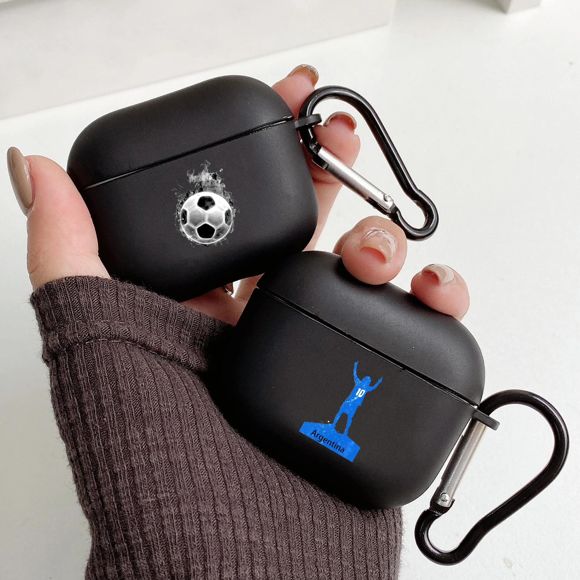 Argentina Flag Soccer 10 With Hook For Airpod Pro 3 Pro2 Black Protective Cover Soft Case for Apple Airpods 2 1 Earphone Cases