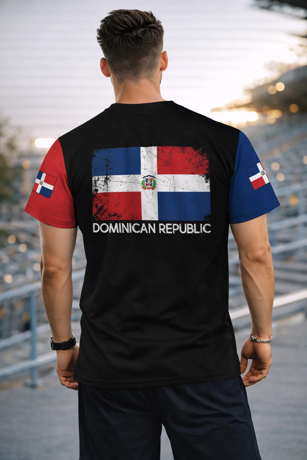 Men's Crew Neck Short Sleeve T-Shirt, Summer Breathable Casual Top, Soccer Jersey, Dominican Republic Print Retro Loose T-Shirt