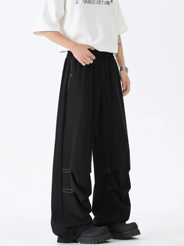 

Retro American Biological Fold Design Men's Spring Summer Thin Loose Wide Leg Casual Pants Straight Tube Loose Fit Trousers