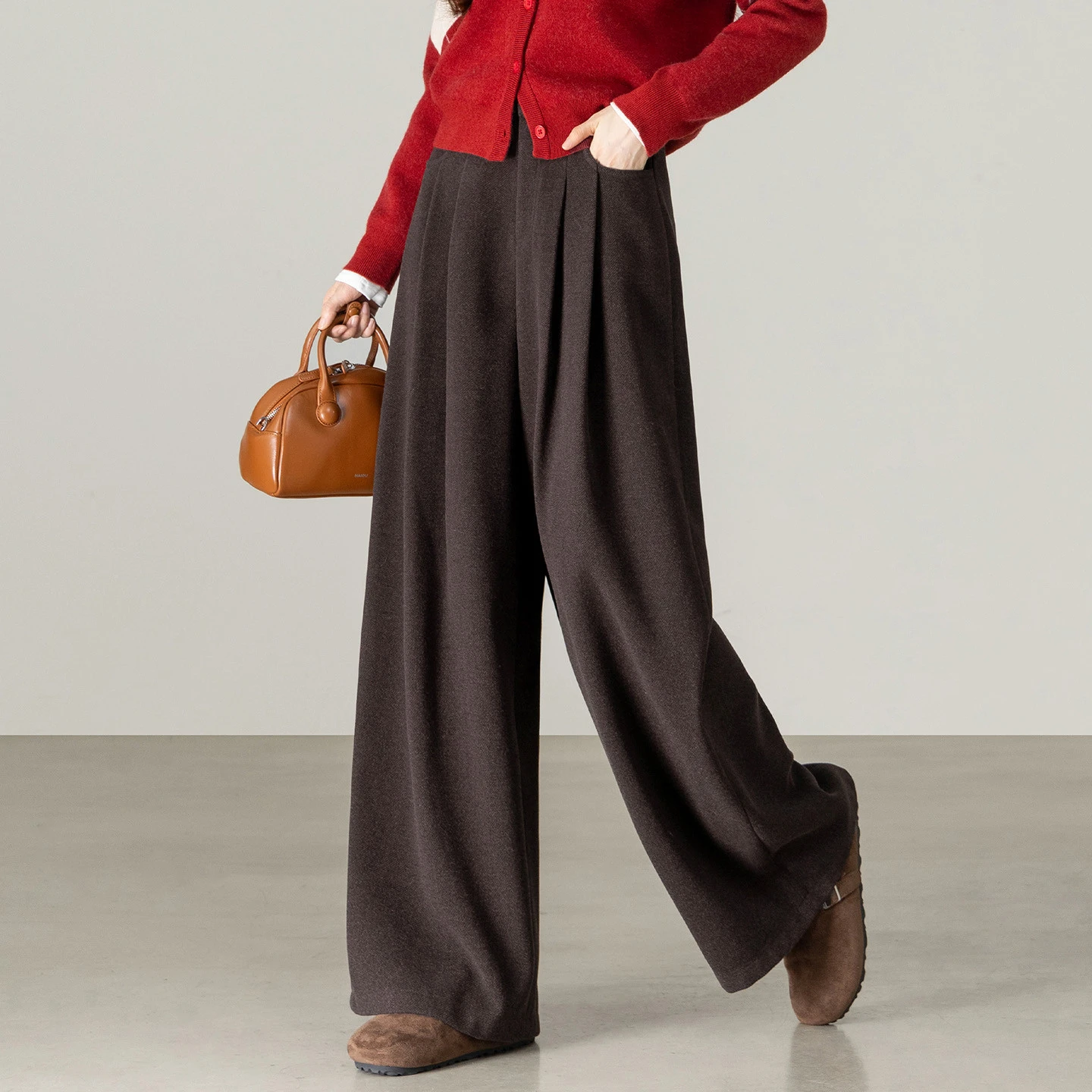 SENTUBILA Women's Pants 2026 High Waist Winter Draped Wide Leg Suit Pants Thick Casual Loose Commuter Long Trousers 164KD8788