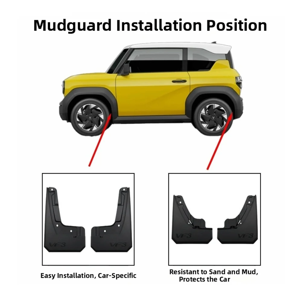 4PCS For Splash Guard Mud Flaps for VinFast For VF3 Front Rear Fit 2024 2025 2026 Models to Limit Mud and Water Contact