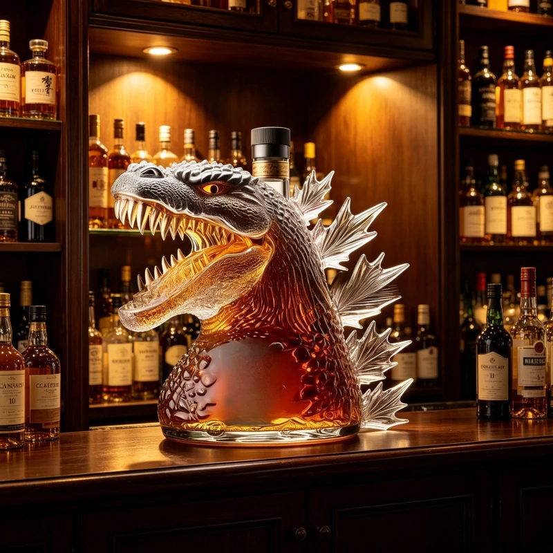 Creative T-Rex Shaped Whiskey Decanter Unique Transparent Glass Liquor Bottle for Home Bar Decor & Whiskey Lovers Gift