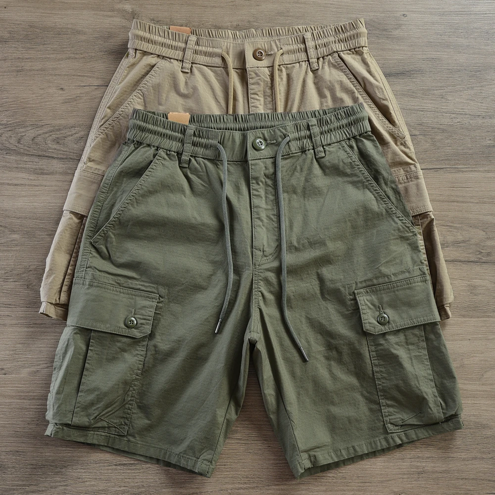 2024 Sommer New American Retro leichte Kordel zug Cargo Shorts Herren Baumwolle gewaschen lässig gerade Fünf-Punkt-Hose