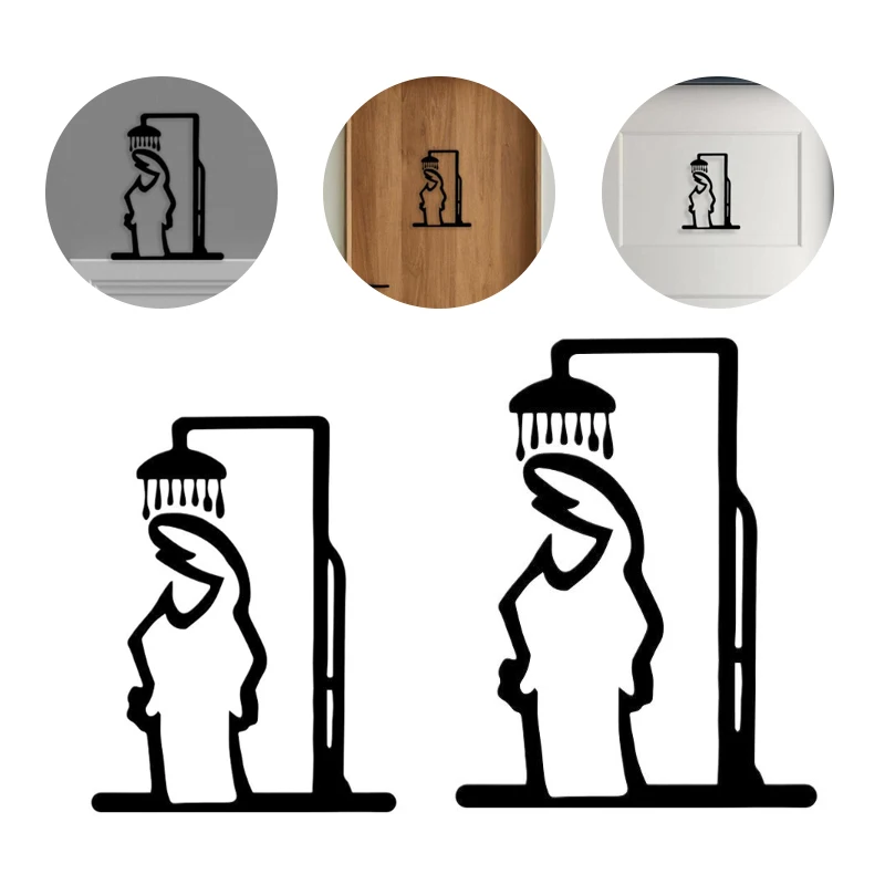 Black Shower Figure Wall Decoration Minimalist Line Metal Bathroom Sign Rustic Door Art Sign Funny Door Topper Home Decoration