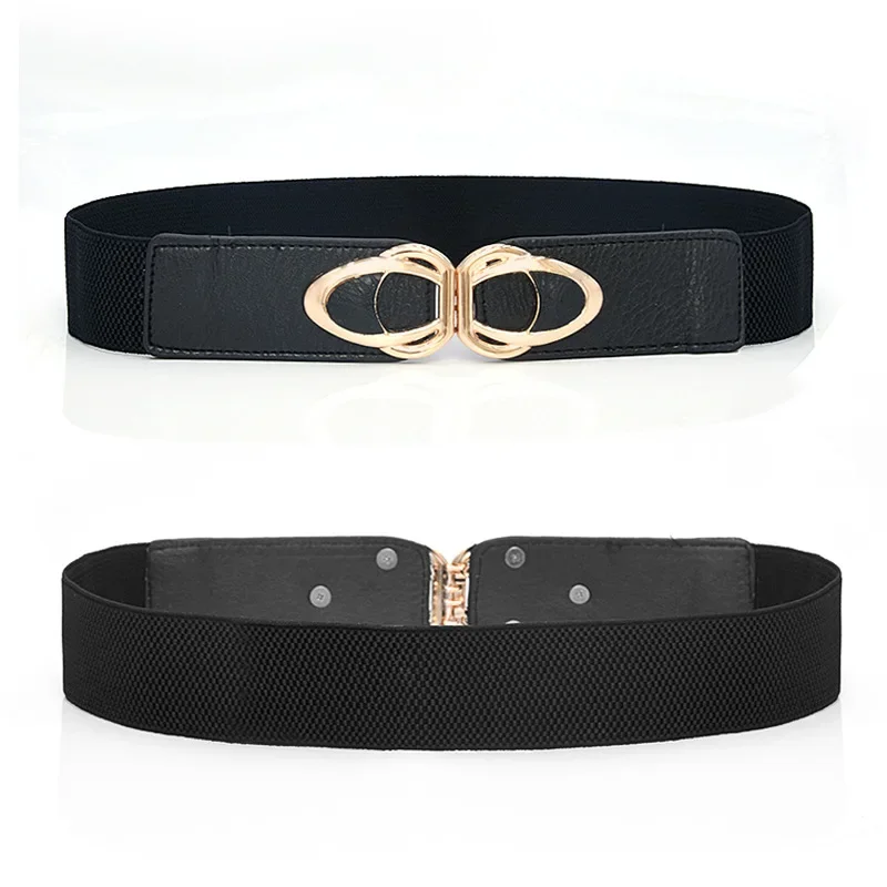 Women's Belt Elastic Stretch Fashion Waist Cinch Band 4.0CM Wide with Clasp Alloy Buckle