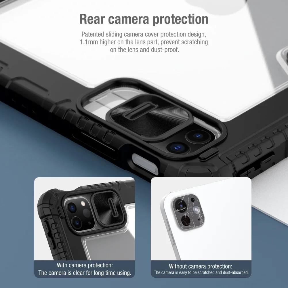 

Для iPad Pro 11 Pro 12.9 2022 2021 2020 Pro 10.9 2020 Air 11 13 2024 Air 5 4 Бампер из искусственной кожи + ПК слайд-чехол для камеры