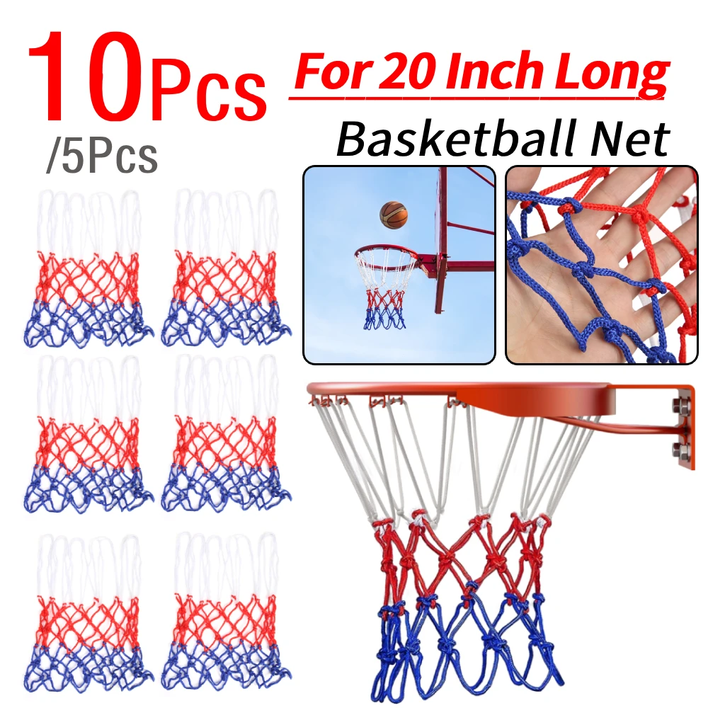 5/10Pcs Basketball Hoop Outdoor Sports Basketball Rim Net Standard Basketball Net Mesh All-Weather Tri-Color Sport Entertainment