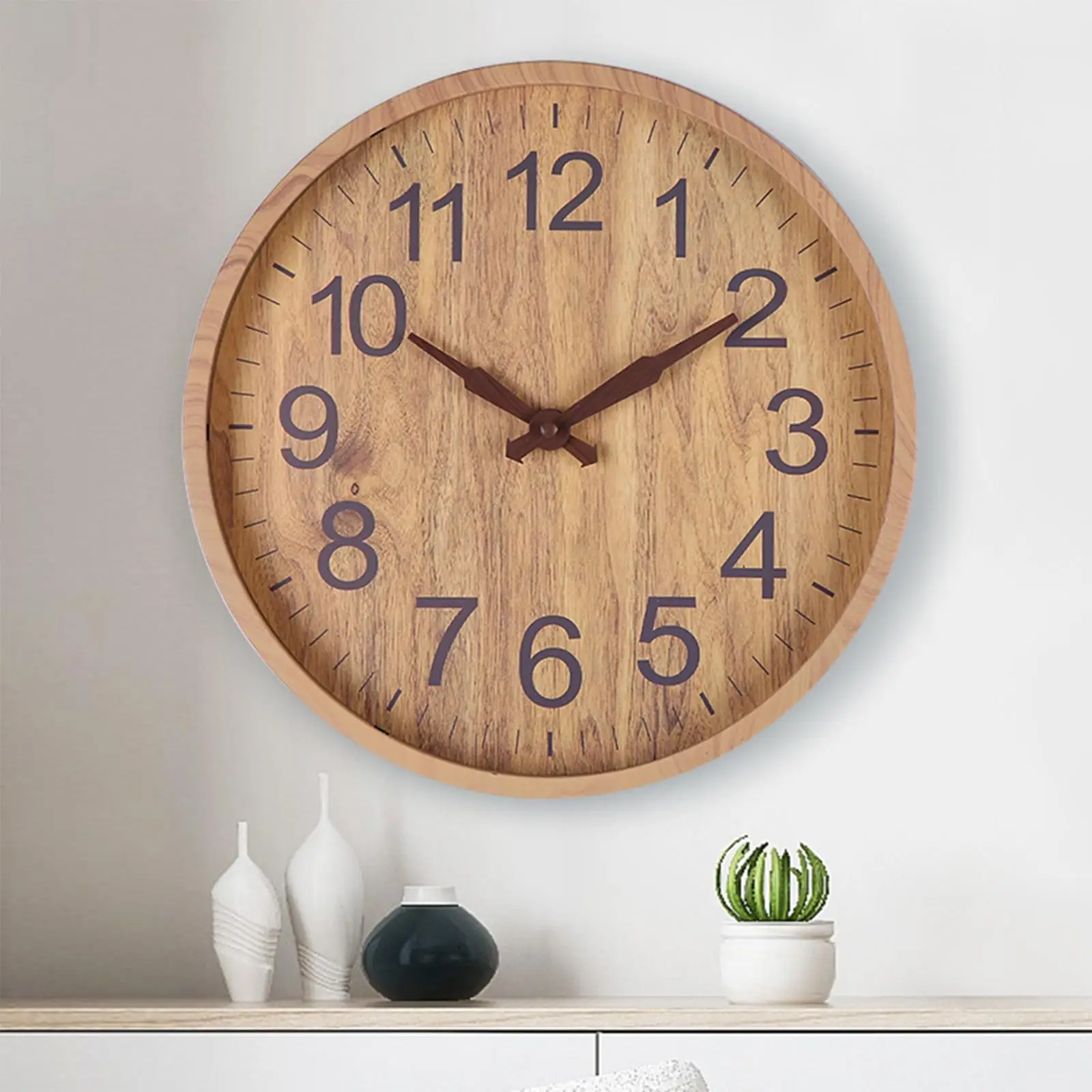 Nordic Wooden Wall Clock Clocks Study Room Dining Room Sweep Movement Clocks Decoration Ornament , Natural Wood