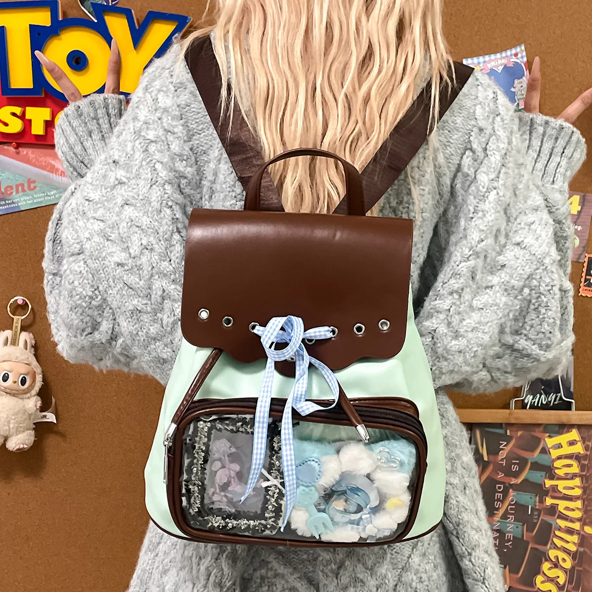 

HAEX Y2K Backpacks Women 2025 Patchwork PU DIY Anime Badge Doll Show Ita Bags Subculture JK Uniform Students Commute Bag Female