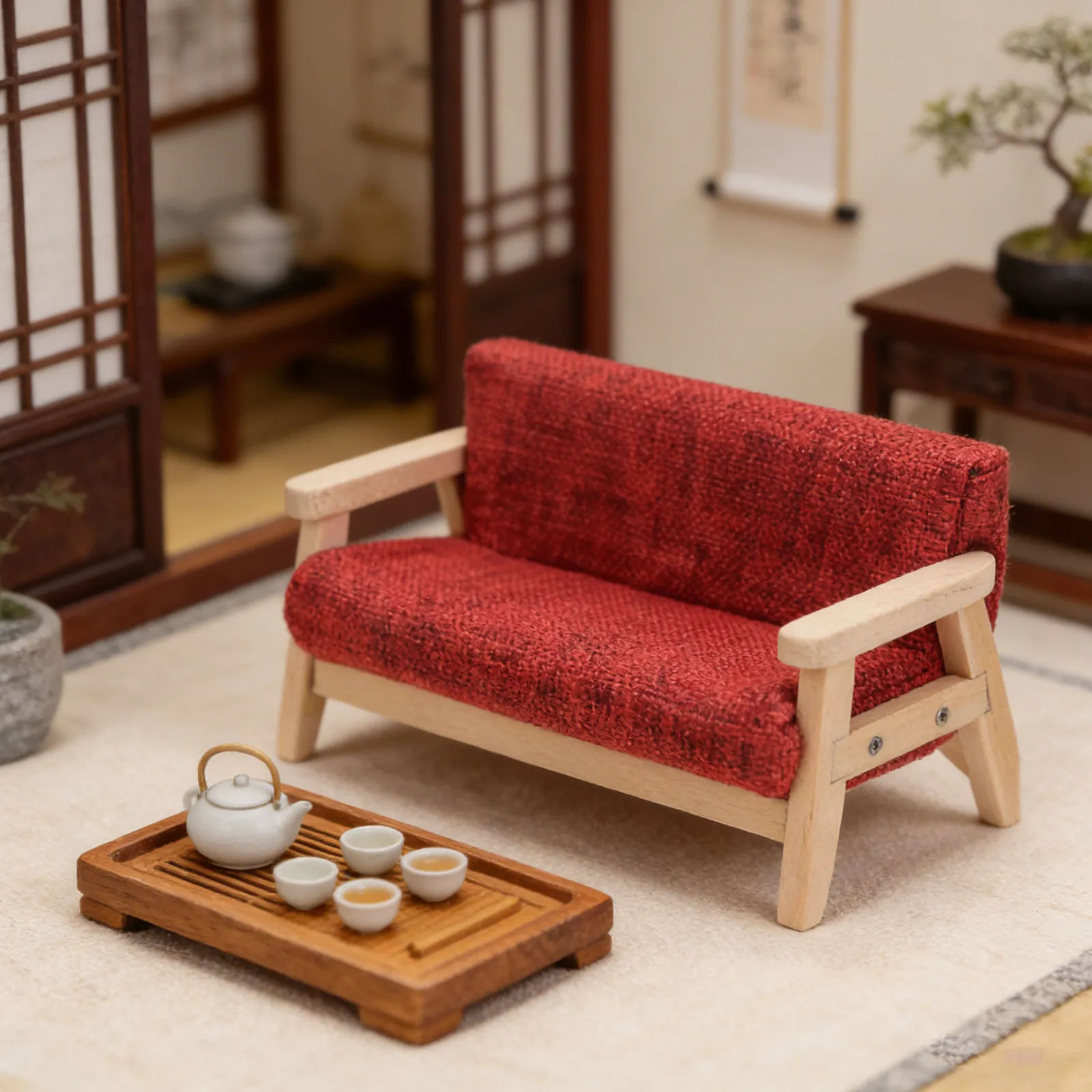 

Миниатюрный винтажный деревянный диван-кресло-реклайнер для кукольного домика, скамейка, декор для комнаты, аксессуары для миниатюрного дома