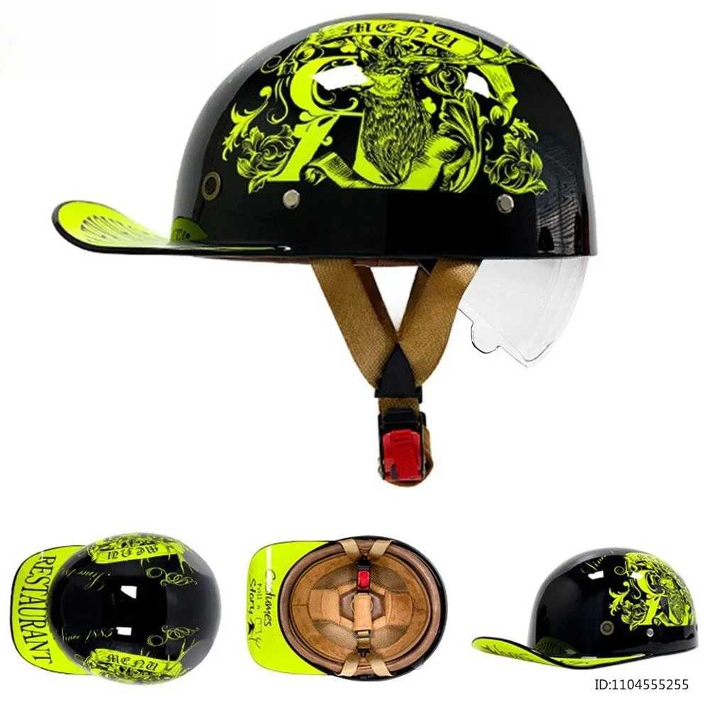 

Винтажный мотоциклетный шлем с сертификацией DOT, защитная кепка, ретро-шлем для мотоцикла, мужской и женский шлем-бейсболка, полушлем со встроенными линзами