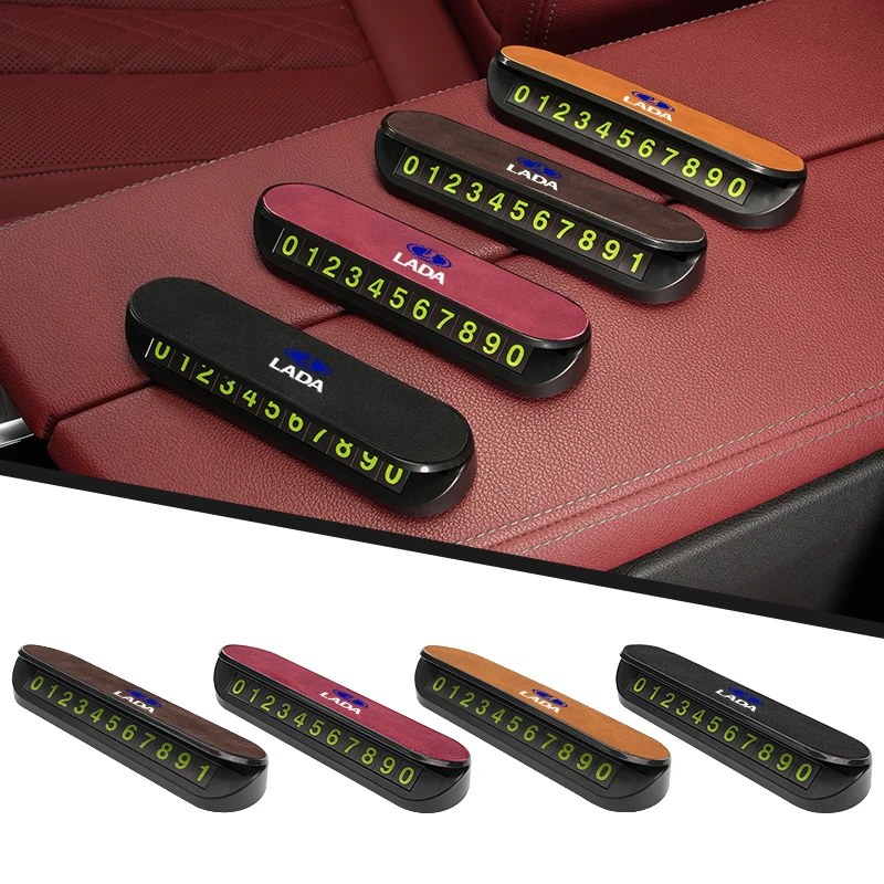 

Car Suede Temporary Parking Card Phone Number PlateFor Lada Priora Sedan Sport Kalina Granta Vesta Niva Largus Vaz Samara 2110