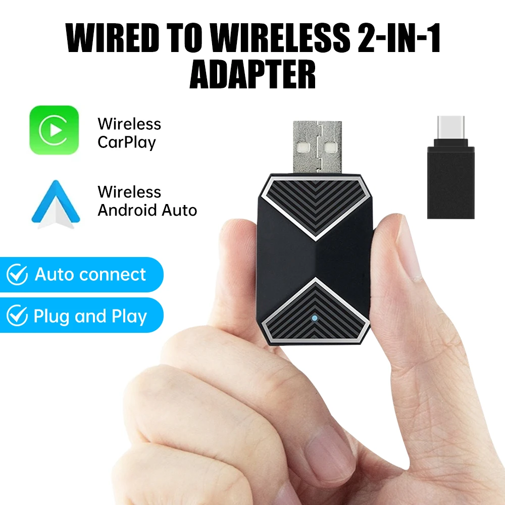 Carplay Android Auto Adapter 2 in 1 Smart AI Box Plug and Play USB Mini Adapter Wireless Bluetooth Dongle for Car Accessories