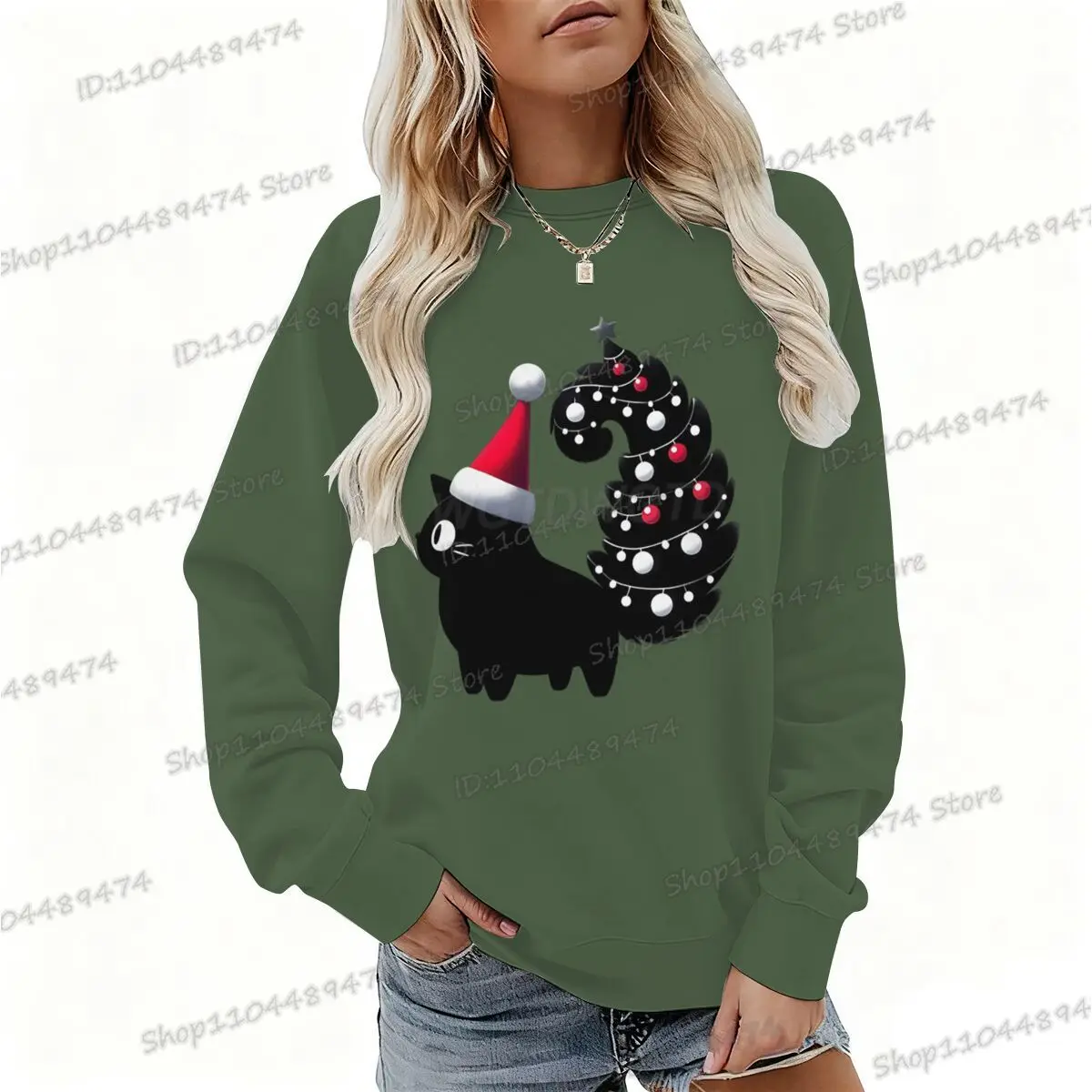 الرجال النساء عيد الميلاد هوديس مضحك الكرتون القط شجرة عيد الميلاد الطباعة طويلة الأكمام الشارع الشهير الجدة للجنسين هدية عيد الميلاد البلوز