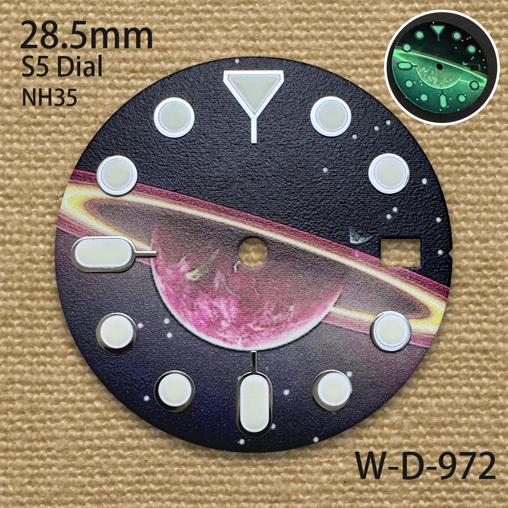 28.5mm 高品質 S5 ロゴ スターライトダイヤル フィット NH35 日本製ムーブメント C3 グリーン夜光時計改造アクセサリー