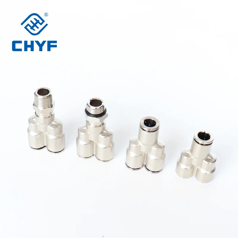 

10 pcs PX TKC Series Nickel Plated Brass Pneumatic Plug-in Quick Connector Y Type Three-way Threaded Fittings