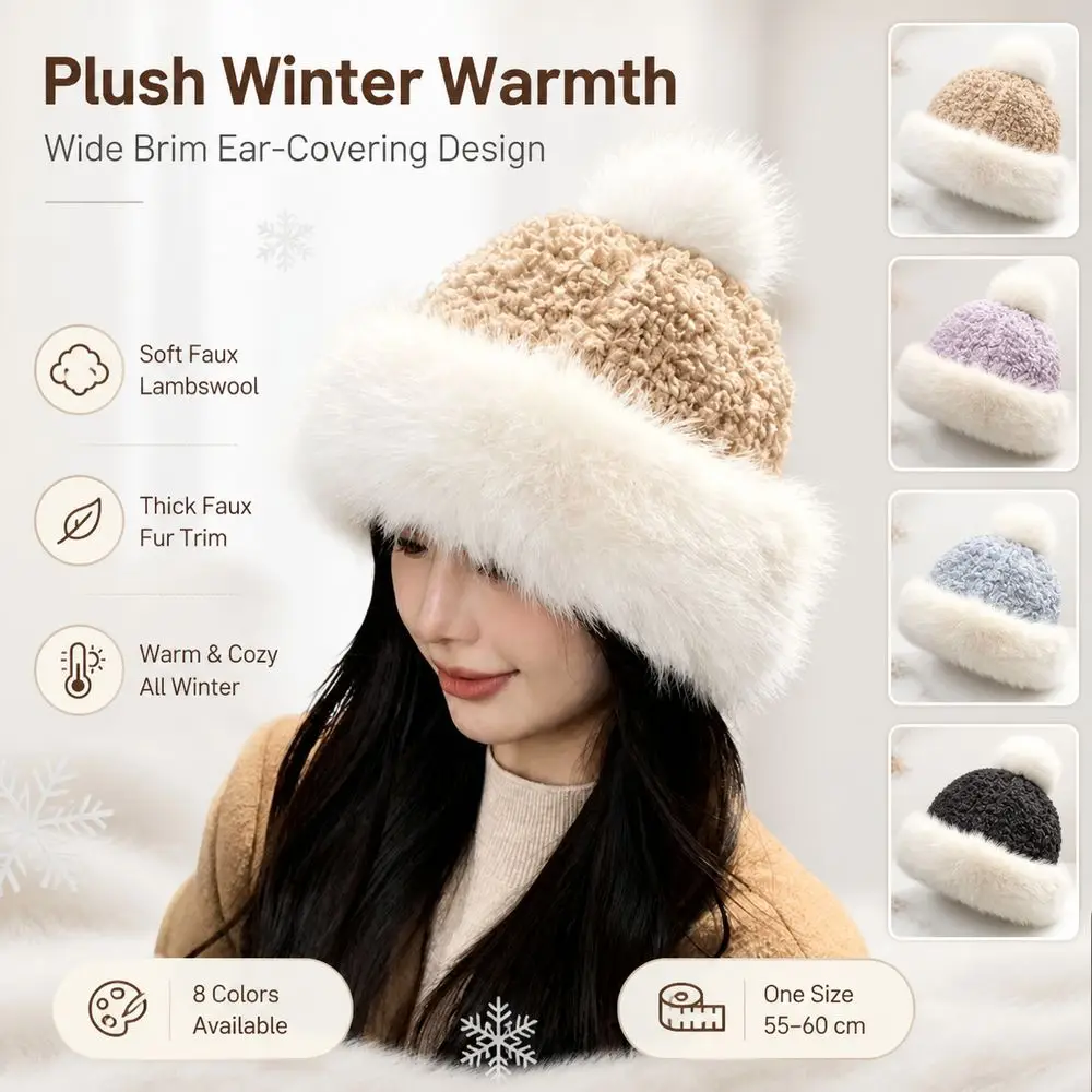 New Faux Lambswool Mongolian Hat Thick Ear Covering Winter Hat Soft Warm Basin Hats Women
