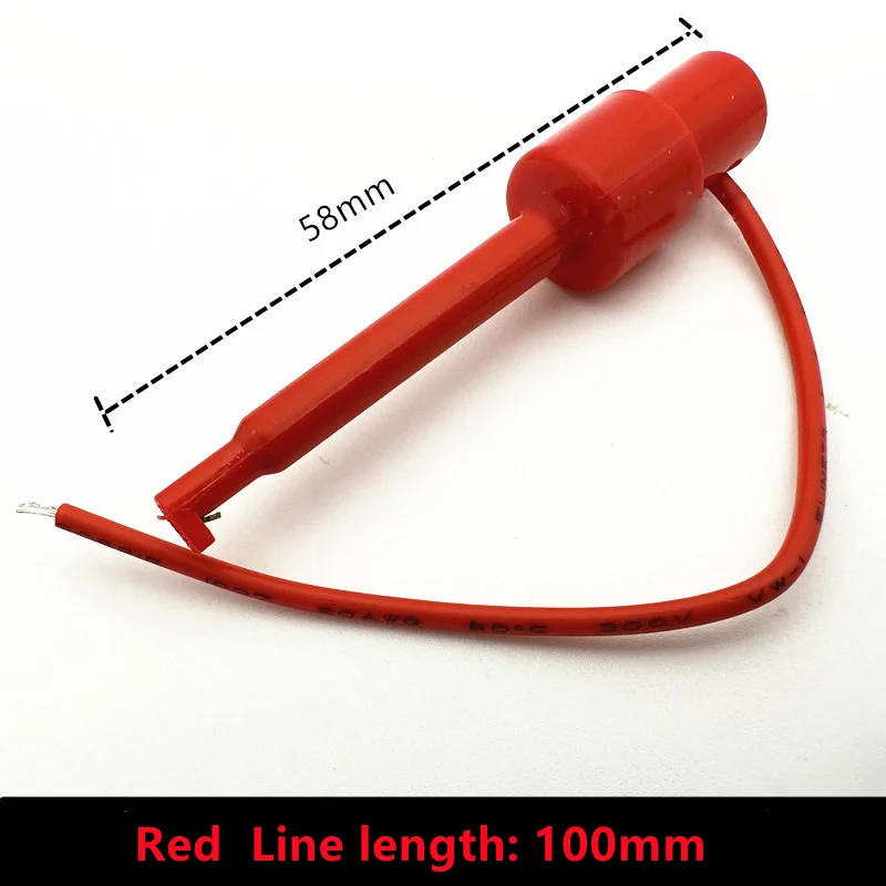 100mm Test hook with line,test claw,logic analyzer clamp test clip connection wire,single head wire,hook,test wire,red,black