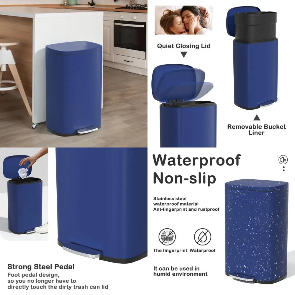 

13 gallon tall stainless steel kitchen trash can with lid, foot pedal, and inner bucket - fingerprint resistant