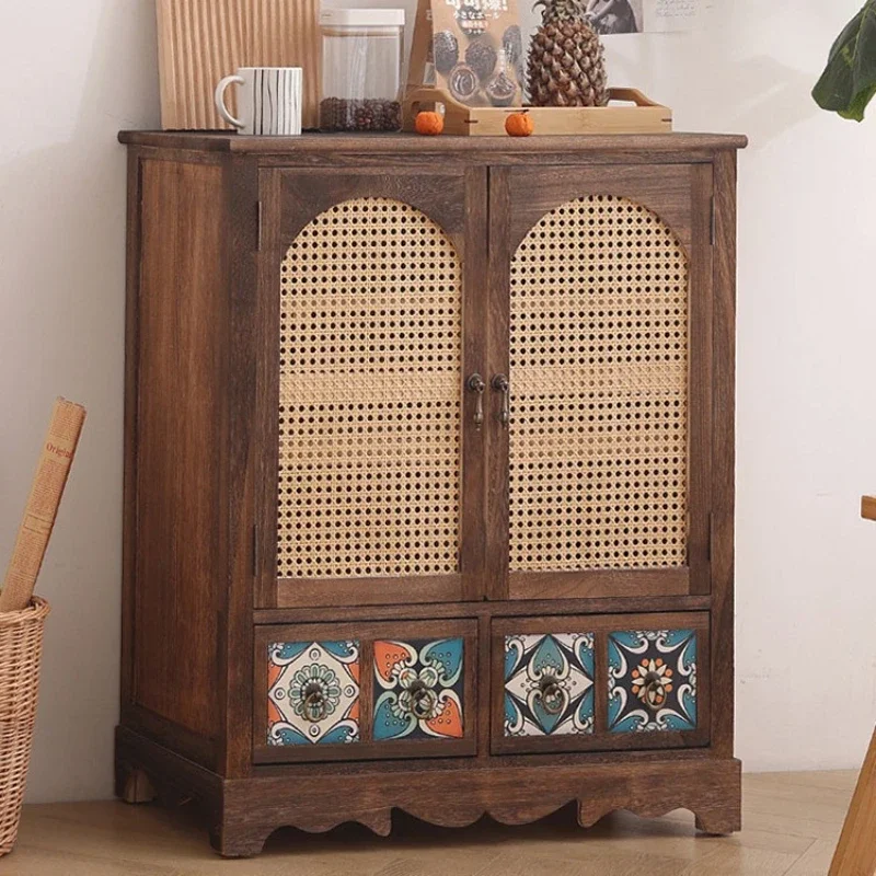 Solid Wood Rattan Weaving Shoe Rack Cabinets Sideboards Ventilation Storage Shoe Cabinets Narrow Gabinete Living Room Furniture