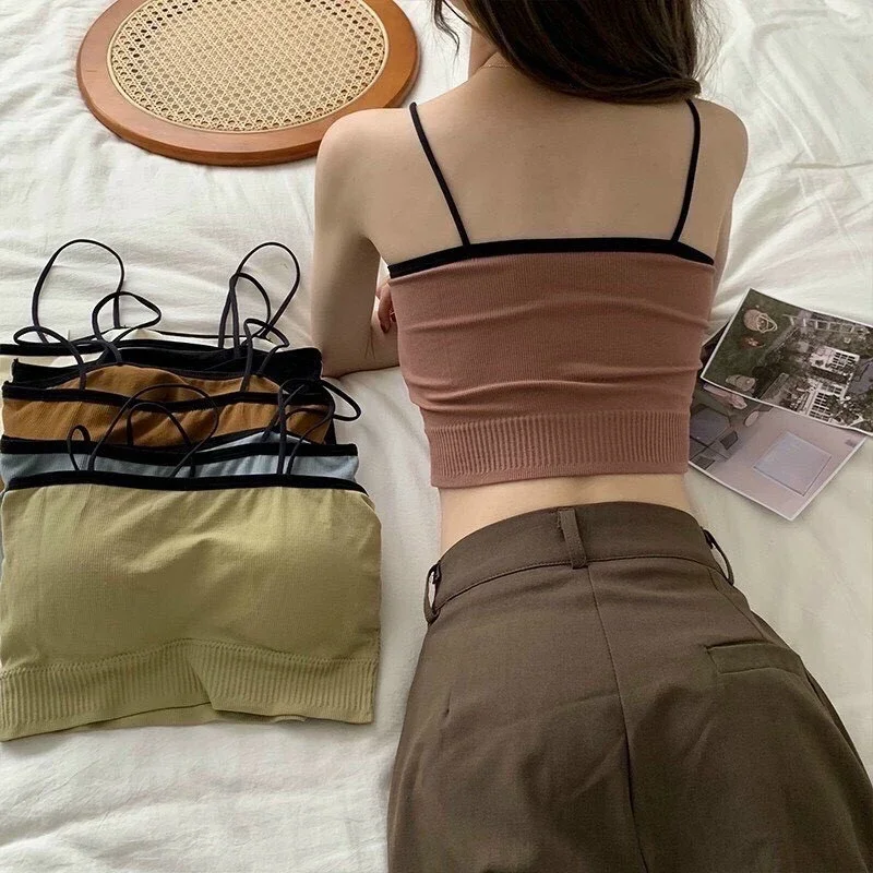 ฤดูร้อนผู้หญิงสลิงด้านบนเซ็กซี่ Bra Halter Crop Camis Backless Camisole Casual หลอดหน้าอก Pad หญิงเสื้อกั๊กแขนกุด