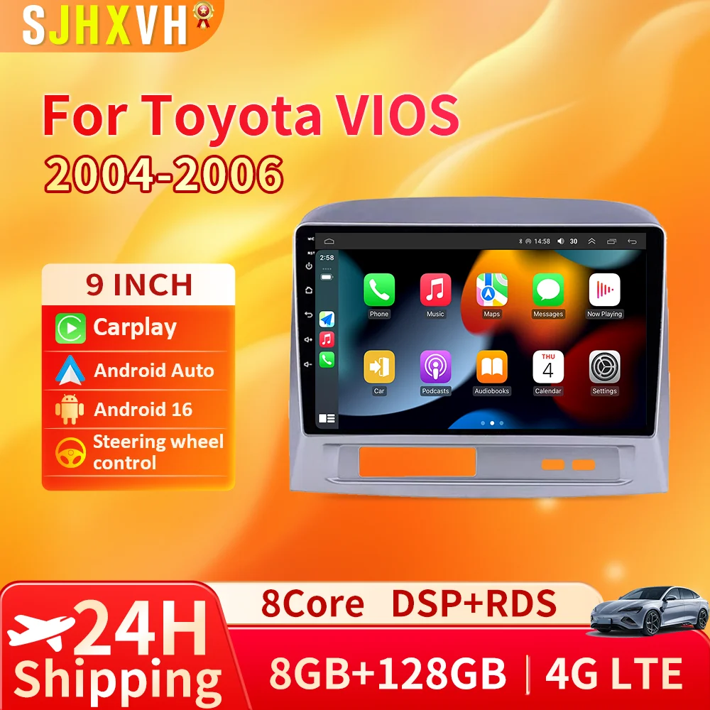 

9-inch Android 16 For Toyota VIOS 2004-2006 For Geely MK 2006-2013 Auto Carplay Car Radio Multimedia Video Player GPS Bluetooth