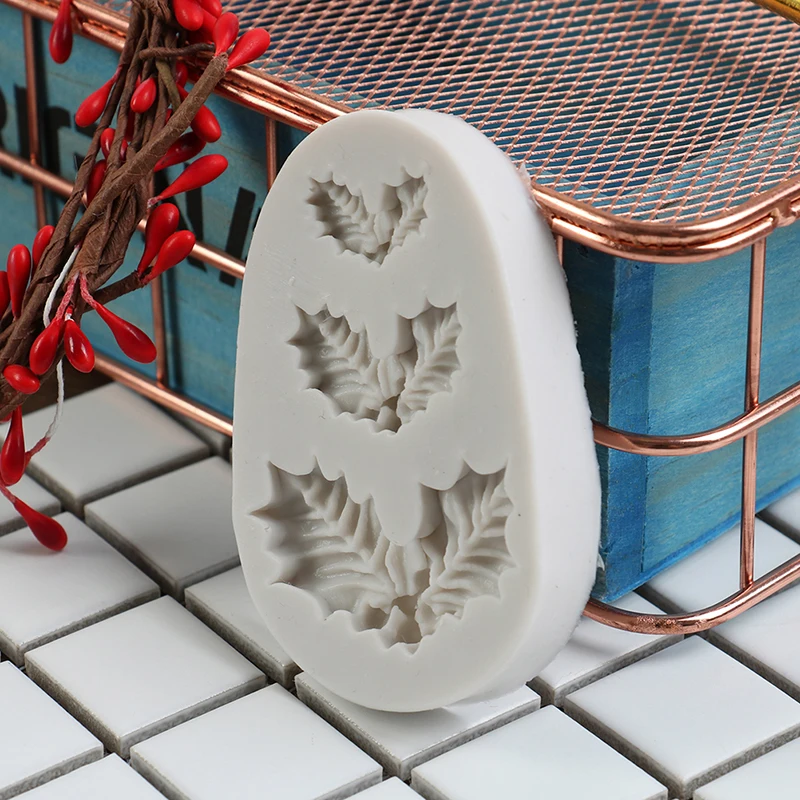 Christmas Holly Leaf Shape Silicone Mold Fondant Cake Biscuit Decoration DIY Tool Chocolate Cupcake Biscuit Baking Silicone Mold