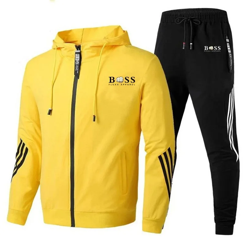 2023 Autumn New Fashion Sports Brand Set Men\'s Zip Hoodie+Pants Casual Fitness Jogging Sportswear Set