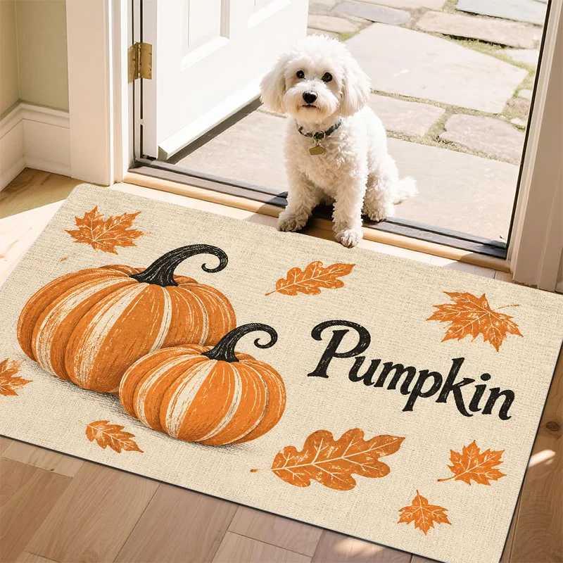 Pumpkin Patch Halloween Floor Mat Orange Glow Jack O Lantern Silhouette Non Slip Rug For Spooky Season Entryway Decoration