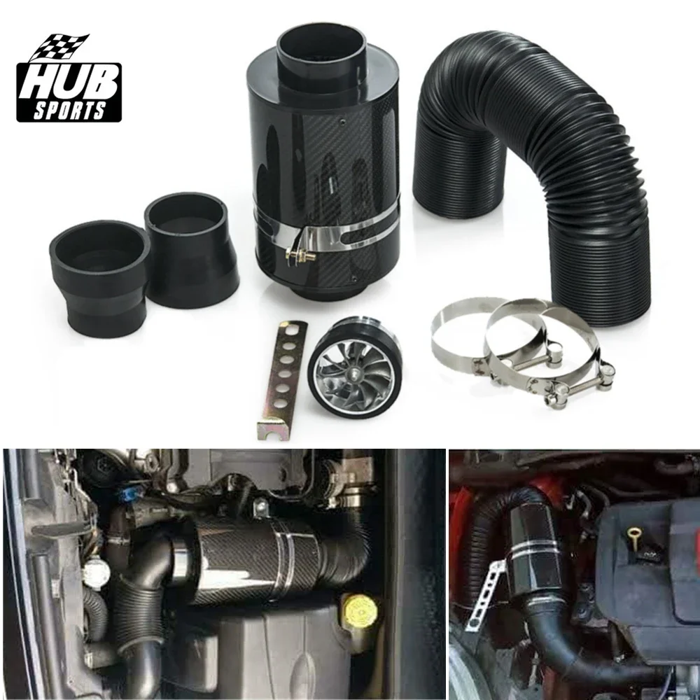 Universal Cold Feed Induction Kit & Carbon Fibre Air Intake Filter Box W/WO Fan for BMW E46 M3/330/328/325 M52 HU-FB2303