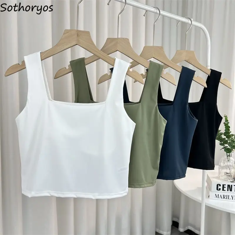 Tanks Women Square Collar 5 Colors Crop Tops Simple Trendy Summer Cool Sexy All-match Ulzzang Feminine Leisure Breathable Sporty