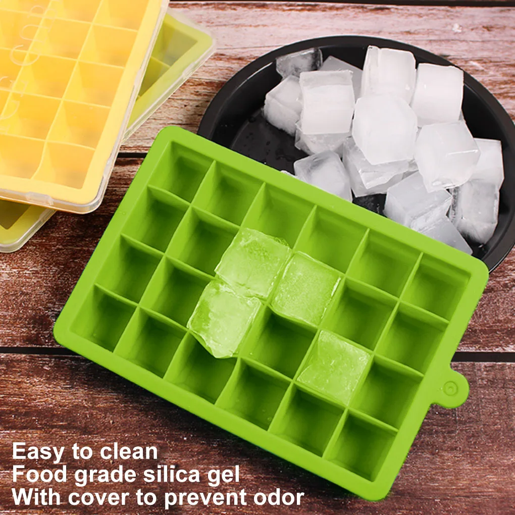 Silicone Ice Cube Tray Mold with Lid 24 Cavities Fondant Mould for Cocktail Whiskey Candy Chocolate, Rose Red