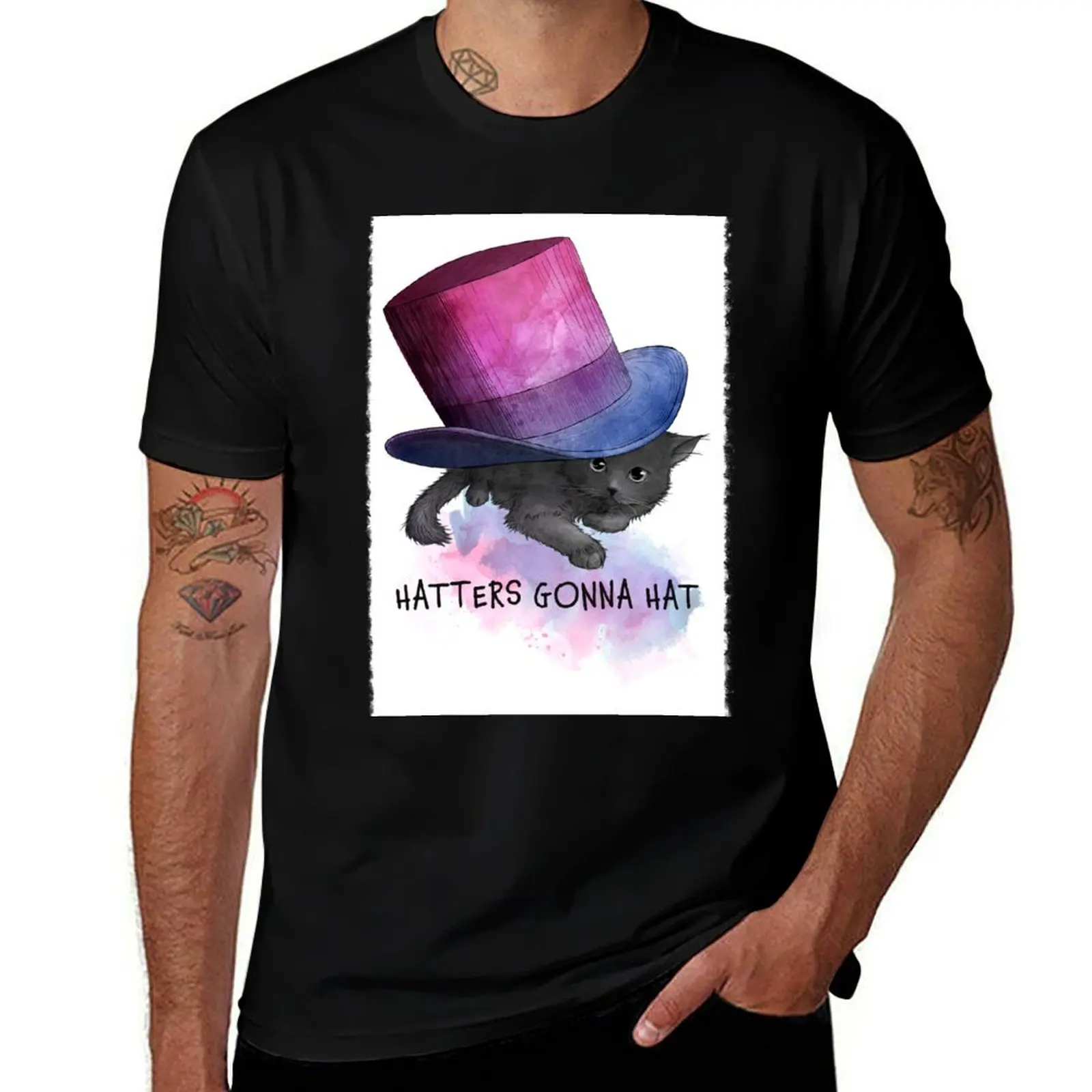 Top Hat cat with Bi-flag colours T-Shirt Soft Lightweight Cotton T-Shirt