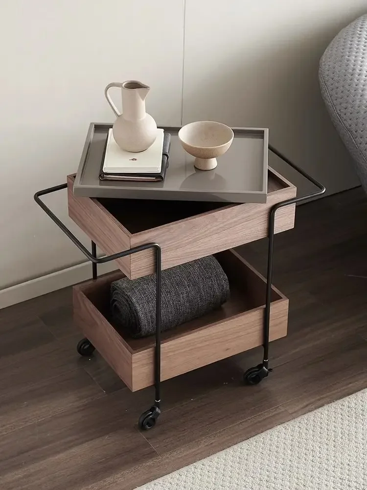 Simple living room walnut storage rack Rectangular creative movable storage rack Restaurant Rotating Desktop Storage Rack