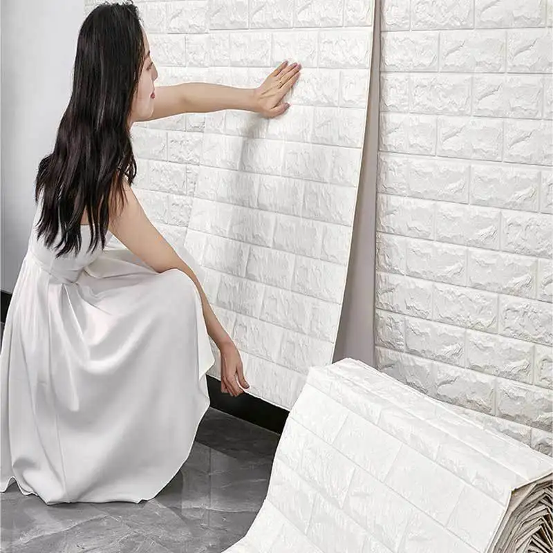 70cmx1m 3D Self-Adhesive Wallpaper Continuous Waterproof Brick Wall Stickers Living Room Bedroom Children's Room Decor