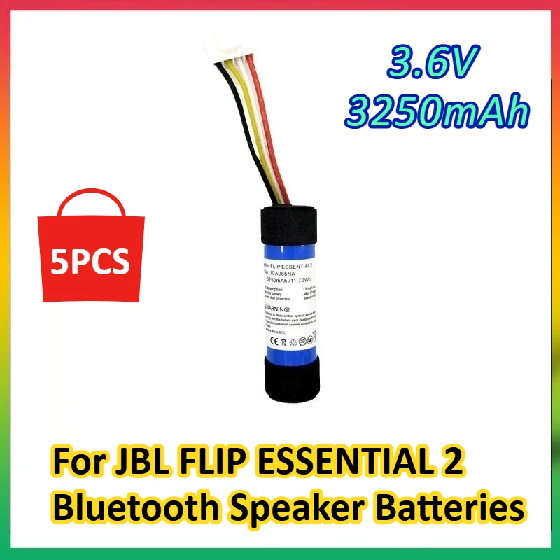 

5Pcs 3.6V 3250mAh ICA085NA Replacement Speaker Battery For JBL FLIP ESSENTIAL 2 Bluetooth Speaker Batteries