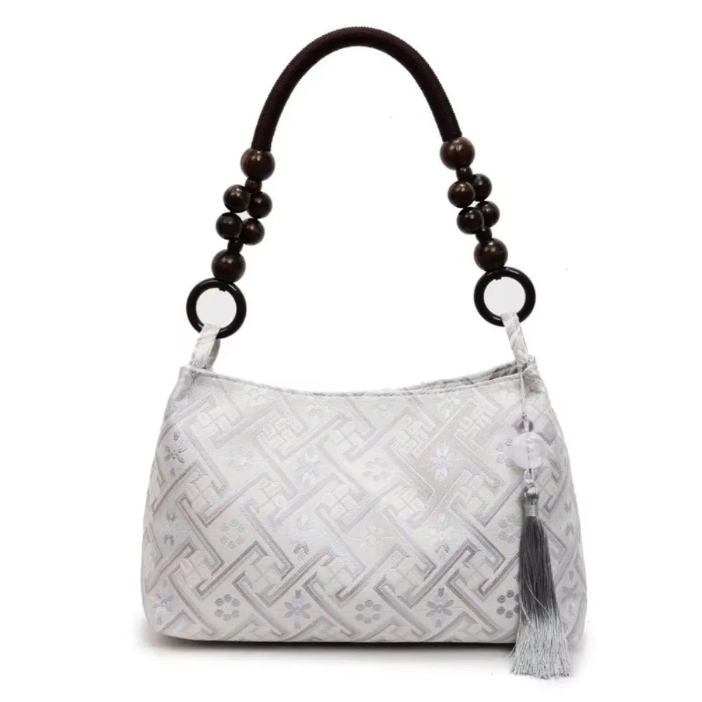 

Versatile Embroidered Shoulder Bag Chinese Style Checkered Flower Embroidery Underarm Bag Bead Design ​Medium Capacity​