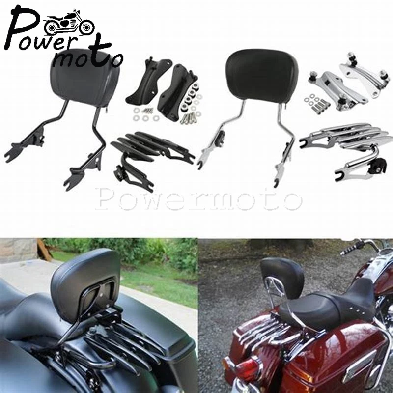 Motorcycle Backrest Sissy Bar Luggage Rack Detachable Upright Passenger Back Rest Pad For Harley Touring FLHR FLHX FLHXS FLTRX